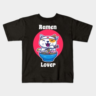 Cute Cat Ramen Lover Design Kids T-Shirt